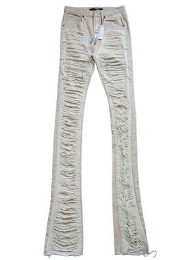 Kloud9 Mens Khaki Super Stacked Fit Distressed Denim Jeans NWT Size 30x46